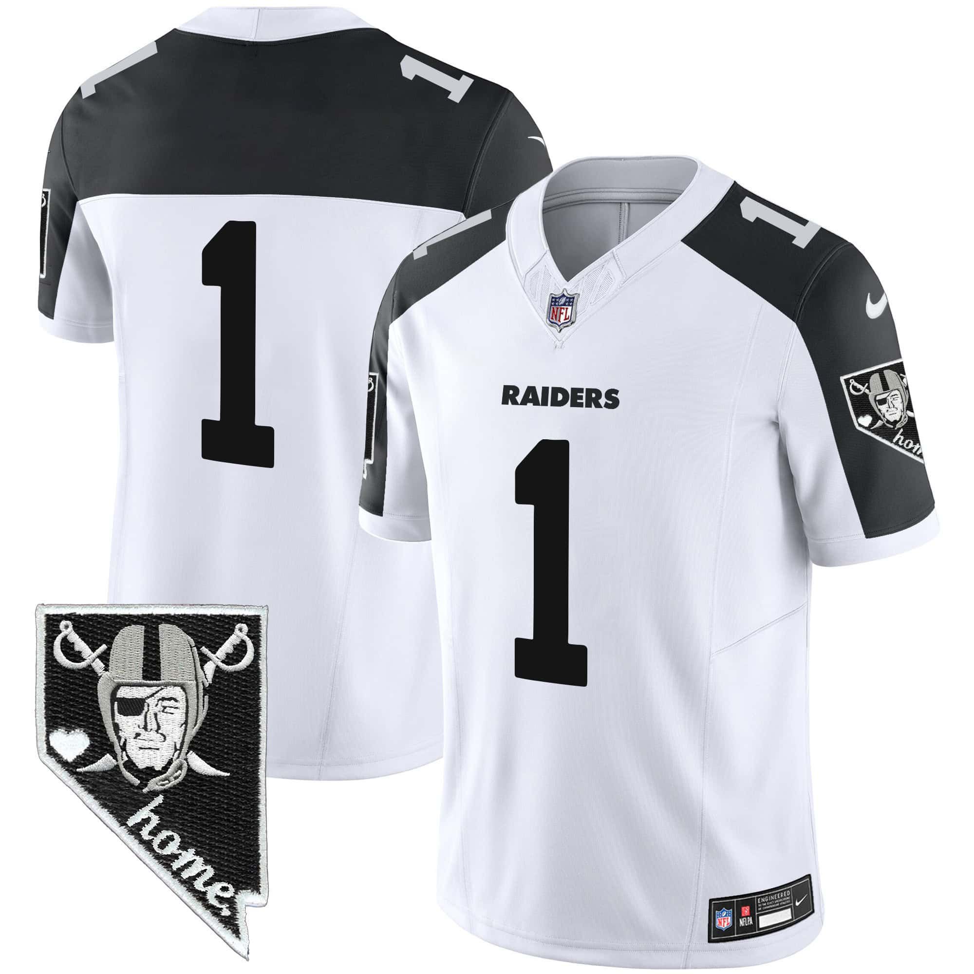 Men Oakland Raiders #1 No Name White 2024 Nike Nevada Home Patch Vapor NFL Jersey style 1